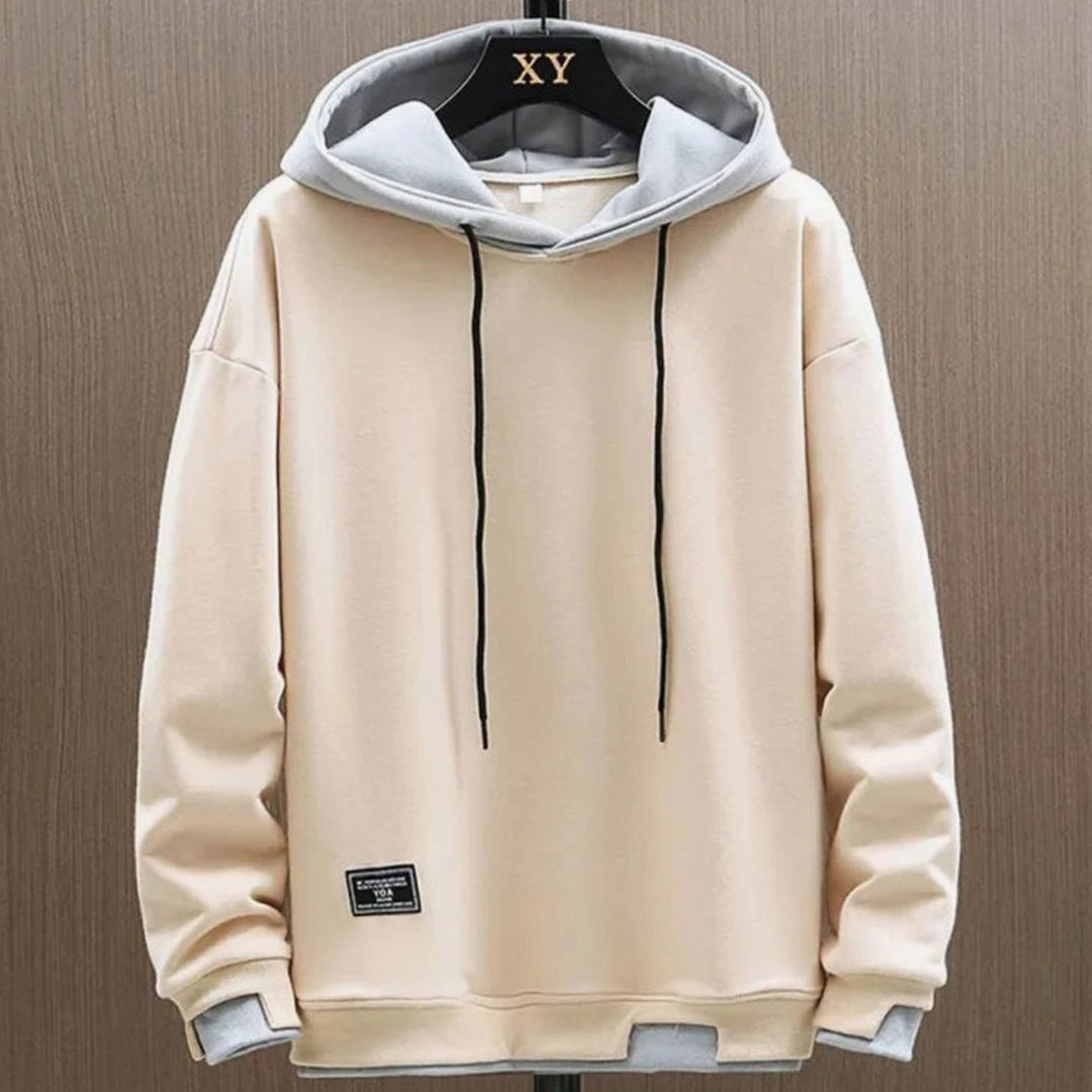 Herren Zweifarbiger Lockerer Pullover Hoodie mit Verstellbarer Kapuze - Beige