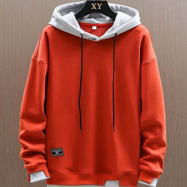 Herren Zweifarbiger Lockerer Pullover Hoodie mit Verstellbarer Kapuze - Orange