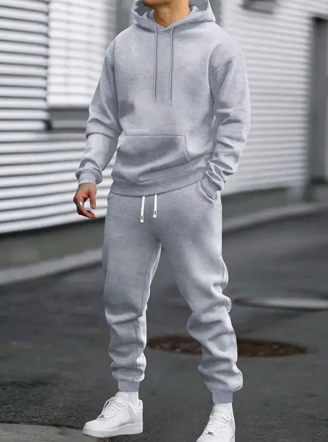 Herren Zweiteiliges Stilvolles Pullover-Set Hoodie Jogginghose - Hell Grau
