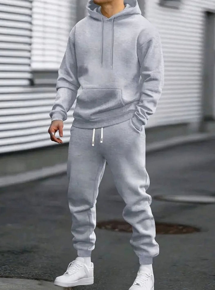 Herren Zweiteiliges Stilvolles Pullover-Set Hoodie Jogginghose - Hell Grau