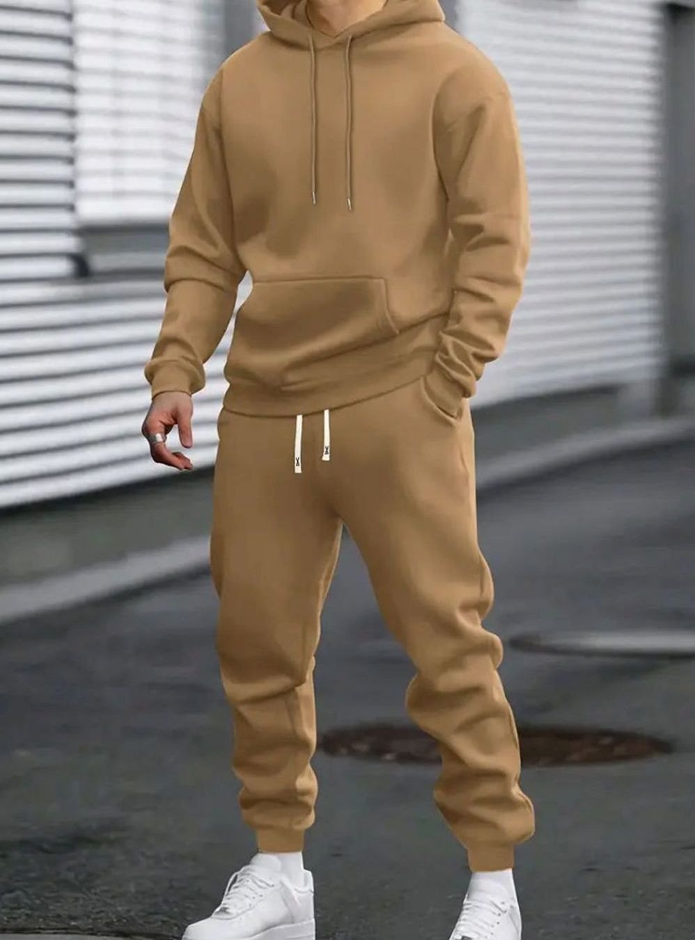 Herren Zweiteiliges Stilvolles Pullover-Set Hoodie Jogginghose - Khaki