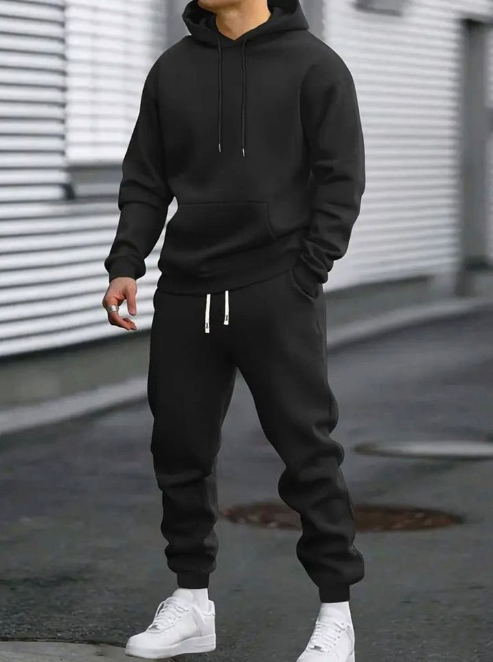 Herren Zweiteiliges Stilvolles Pullover-Set Hoodie Jogginghose - Schwarz