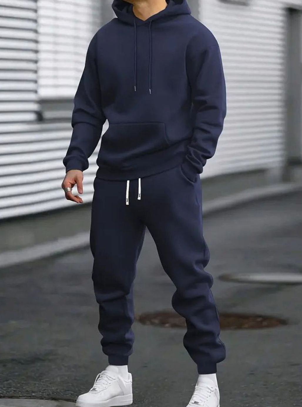 Herren Zweiteiliges Stilvolles Pullover-Set Hoodie Jogginghose - Blau