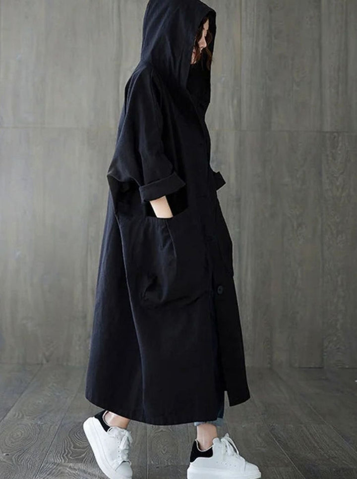 Langer wasserdichter Damen-Regenmantel mit Kapuze A-Linie Oversized