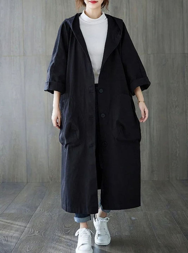 Langer wasserdichter Damen-Regenmantel mit Kapuze A-Linie Oversized