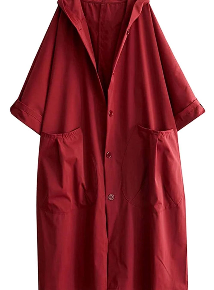 Langer wasserdichter Damen-Regenmantel mit Kapuze A-Linie Oversized