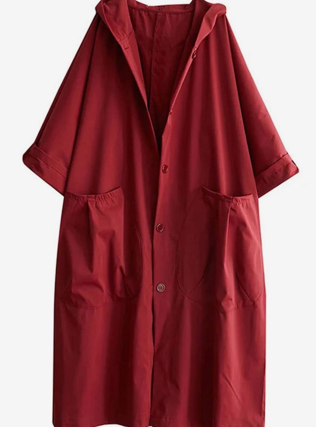 Langer wasserdichter Damen-Regenmantel mit Kapuze A-Linie Oversized - Rot