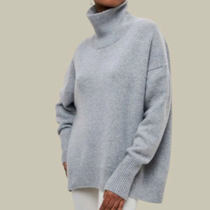 Locker Geschnittener Rollkragenpullover für Damen Relaxed Fit - Grau