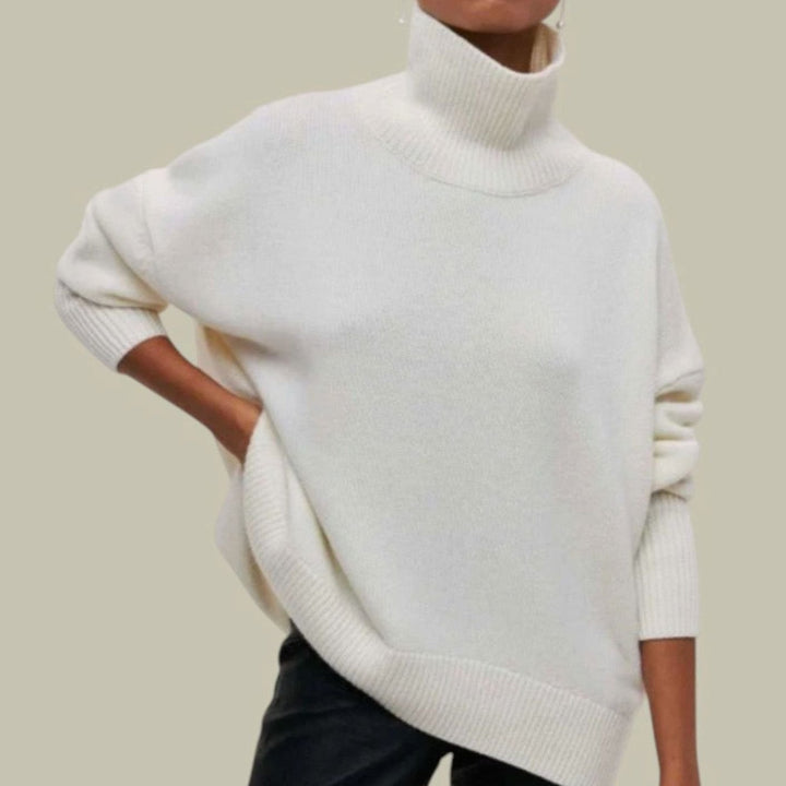 Locker Geschnittener Rollkragenpullover für Damen Relaxed Fit - Weiß