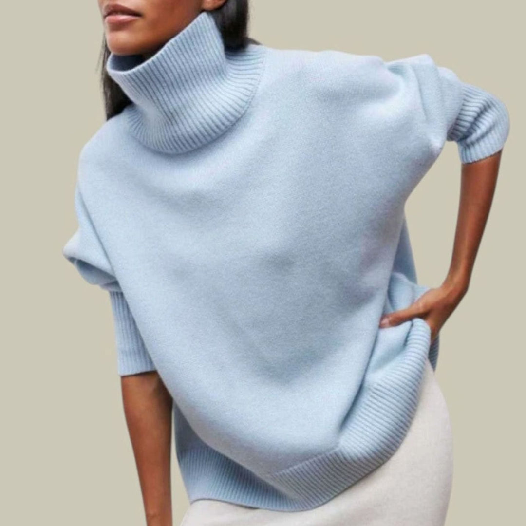 Locker Geschnittener Rollkragenpullover für Damen Relaxed Fit - Blau