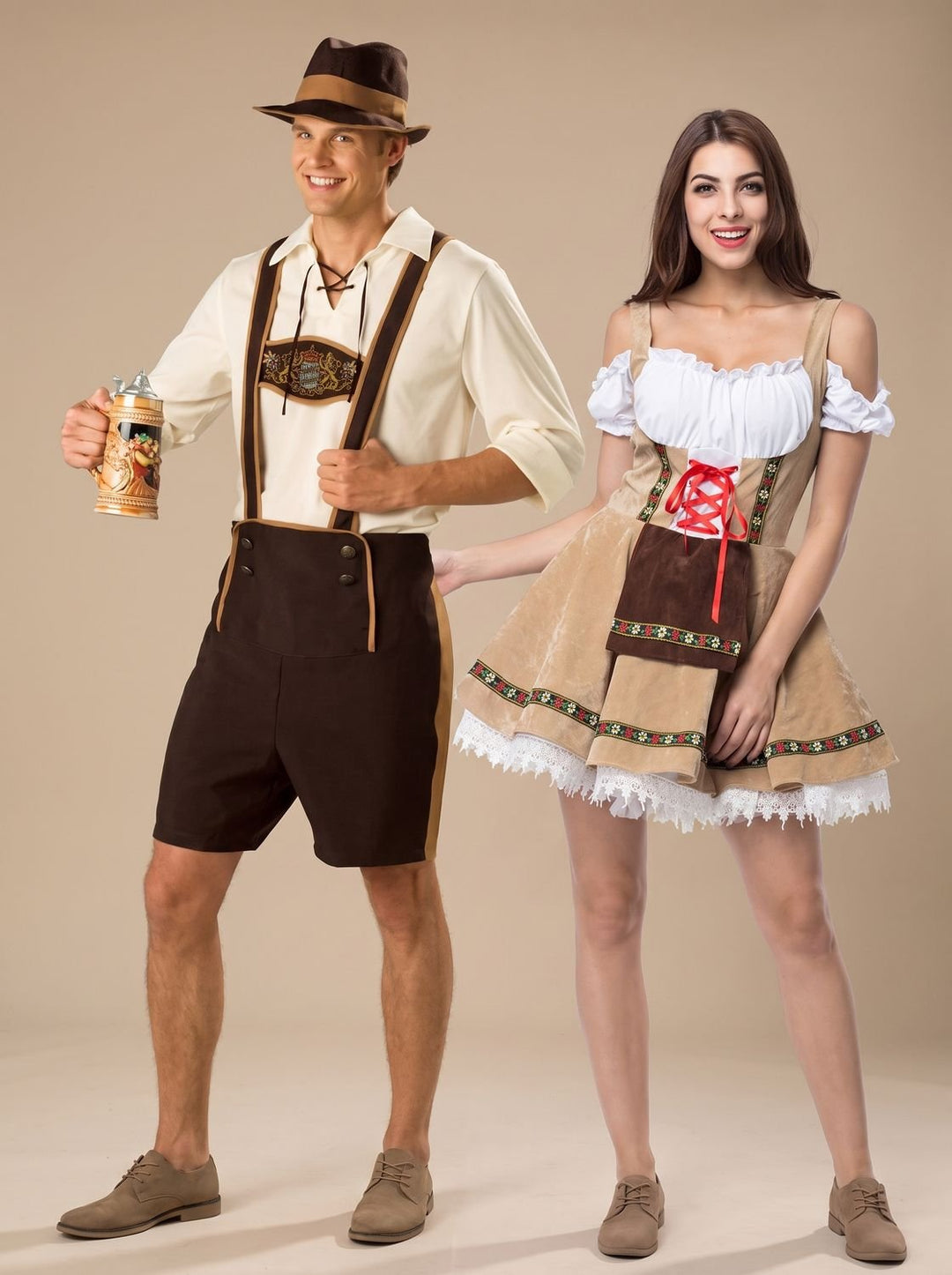 Oktoberfest Paar Kostüm Trachtenset Herren Lederhosen Damen Dirndl