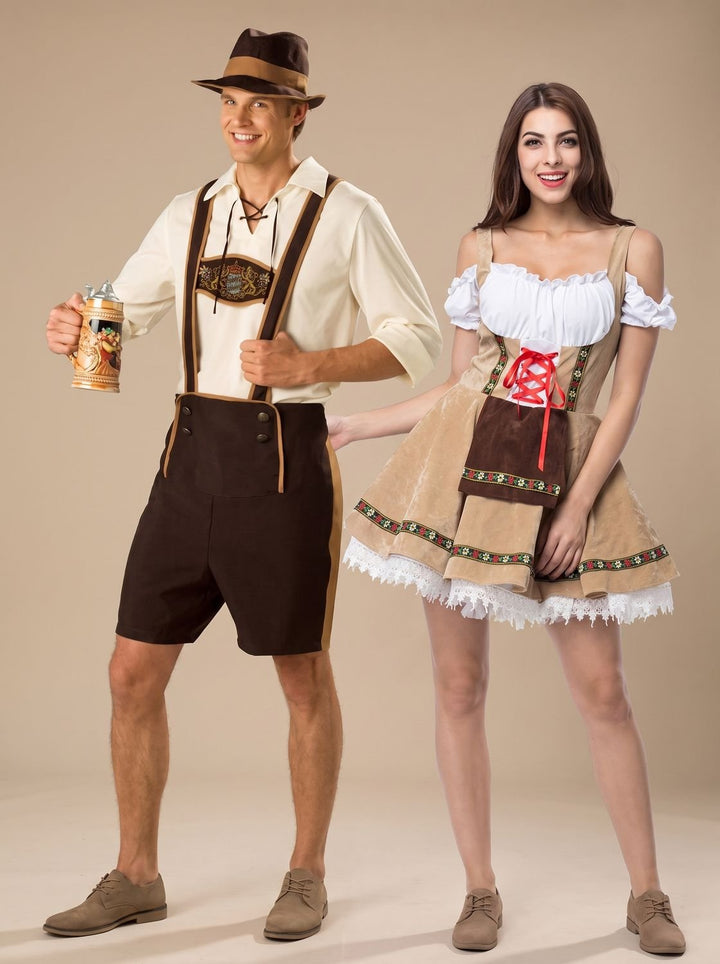 Oktoberfest Paar Kostüm Trachtenset Herren Lederhosen Damen Dirndl