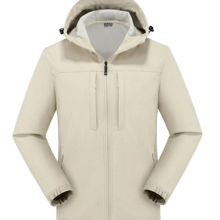 Wasserdichte Softshelljacke Herren mit Fleecefutter und Kapuze - Beige