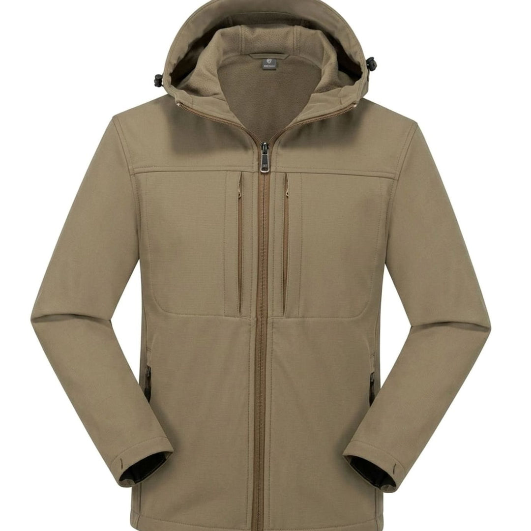 Wasserdichte Softshelljacke Herren mit Fleecefutter und Kapuze - Khaki