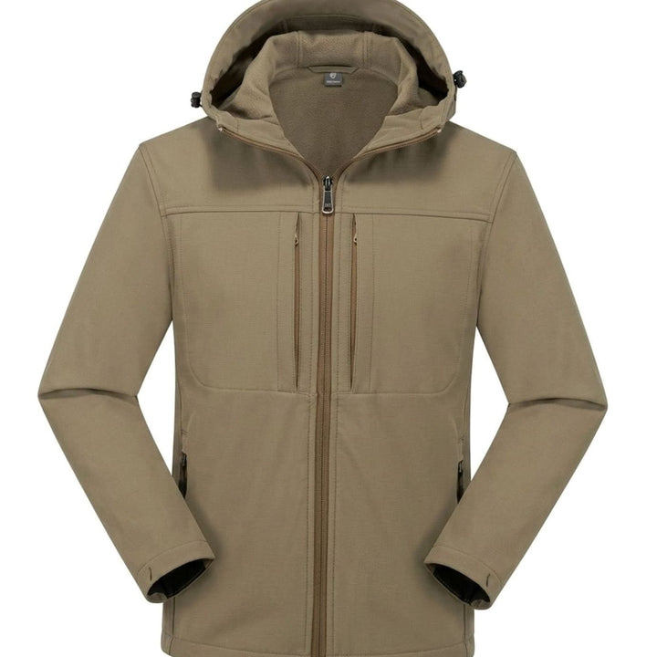 Wasserdichte Softshelljacke Herren mit Fleecefutter und Kapuze - Khaki