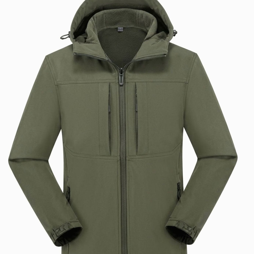 Wasserdichte Softshelljacke Herren mit Fleecefutter und Kapuze - Olivgrün