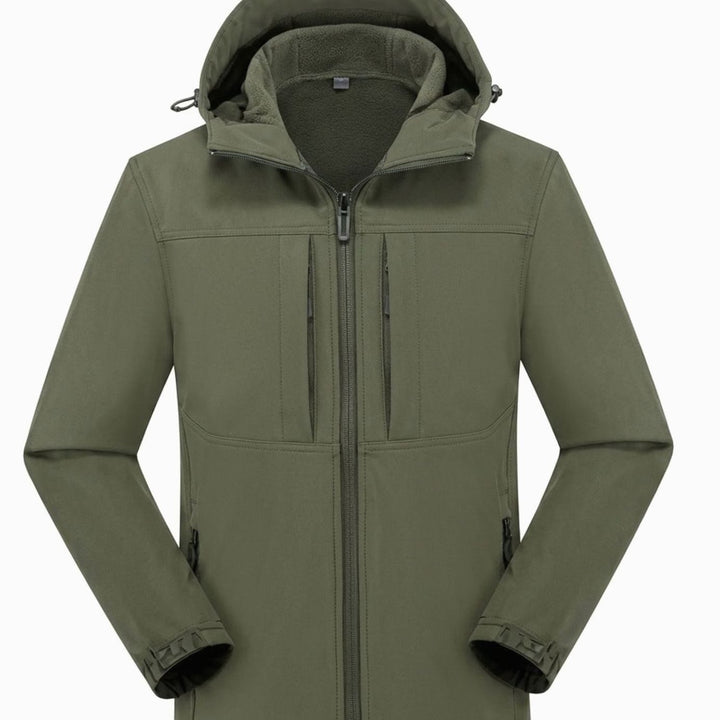 Wasserdichte Softshelljacke Herren mit Fleecefutter und Kapuze - Olivgrün
